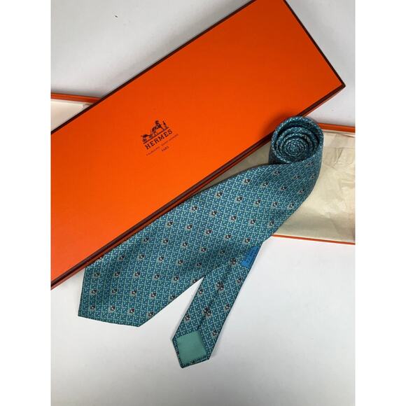 Men’s Hermes Anchor & Sailor 100% Silk Neck Tie REF: 5444 FA | No Box - Picture 1 of 2